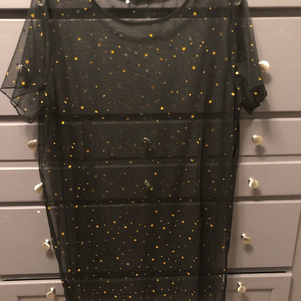 Sheer Black Dress with Gold celestial accents